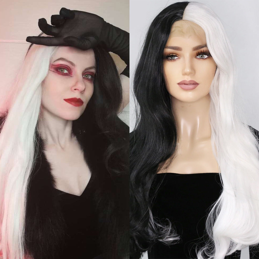 Long Curly Wig with Oblique Bangs - Hand-Woven, Heat-Dyeable, Vibrant Colors