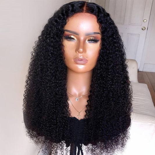 Long Kinky Curly Lace Front Wig – High Temperature Wire, Fluffy & Sweet Style, Black, 16-26 Inches