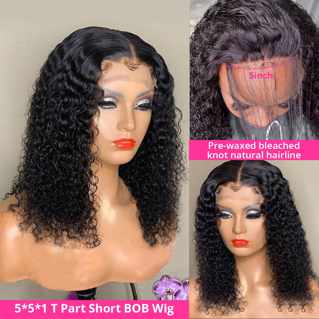 Loose Deep Wave Short Bob Wig – Jerry Curly Human Hair with T-Part Design (8" to 16")5