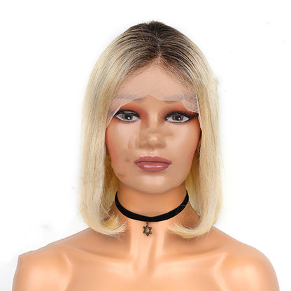 Luxurious Golden Lace Human Hair Wig with Long Bangs – All Hand-Woven for a Natural Look1