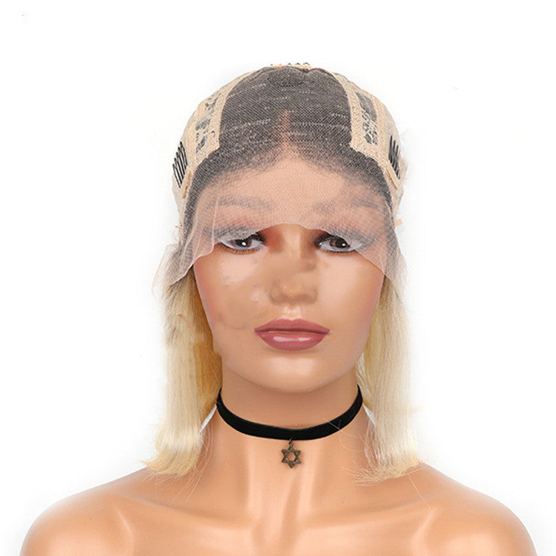 Luxurious Golden Lace Human Hair Wig with Long Bangs – All Hand-Woven for a Natural Look2