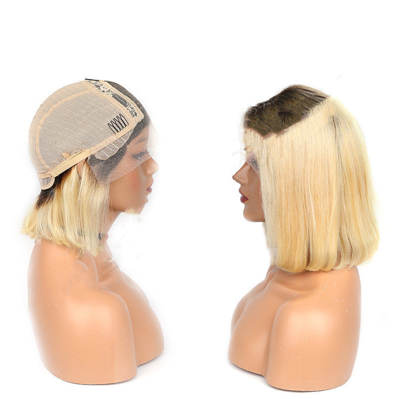 Luxurious Golden Lace Human Hair Wig with Long Bangs – All Hand-Woven for a Natural Look3