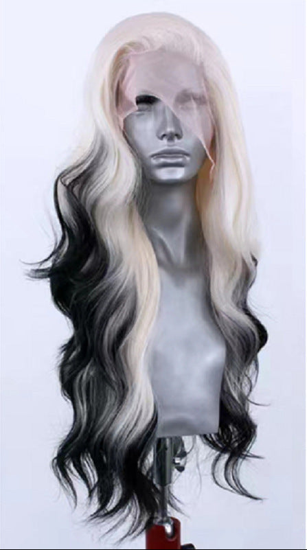 Luxurious Light Gold to Black Gradient Long Curly Wig – High Temperature Silk, Ideal for Role-Playing