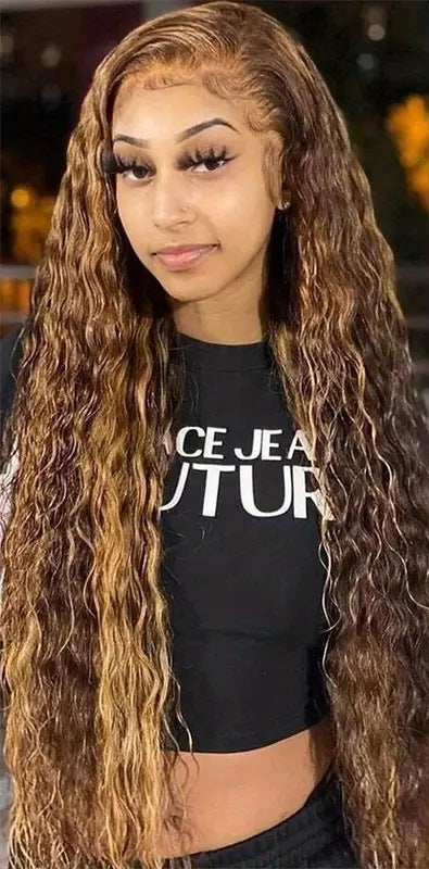 Luxurious P427 Water Wave Lace Front Wig - Human Hair with Highlights, Available in Multiple Lengths