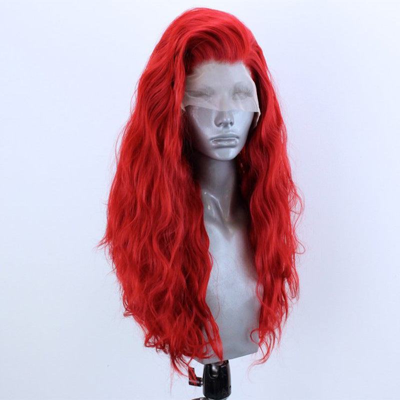 Luxurious Red Curly Lace Front Wig – Medium Long, Half-Hand Crocheted