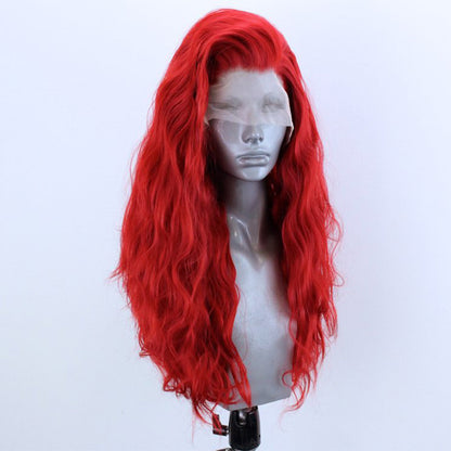 Luxurious Red Curly Lace Front Wig – Medium Long, Half-Hand Crocheted