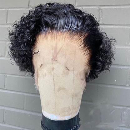 Chic Ombre Curly Pixie Cut Lace Front Wig - 8 Inch Brazilian Hair