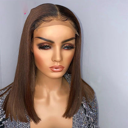 Natural Medium-Length Real Hair Wig - T-Shaped & Front Lace Options in 1B/Light Brown1