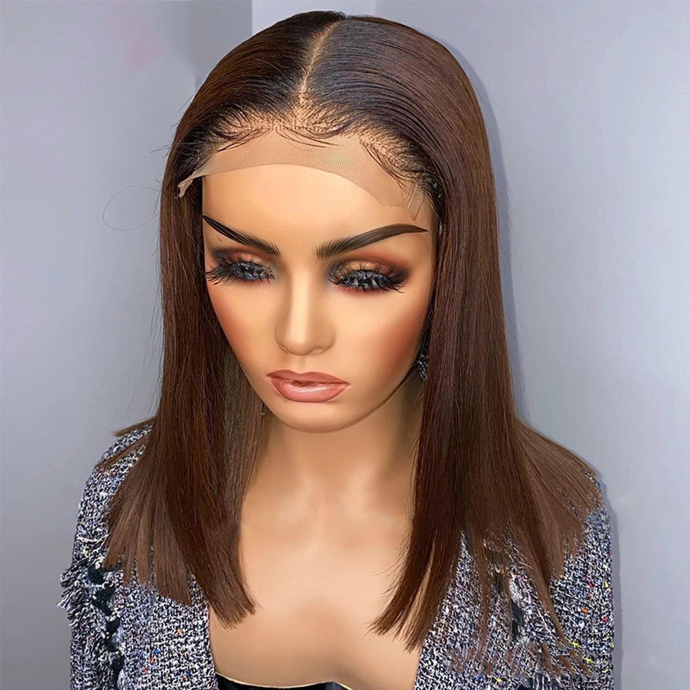 Natural Medium-Length Real Hair Wig - T-Shaped & Front Lace Options in 1B/Light Brown2