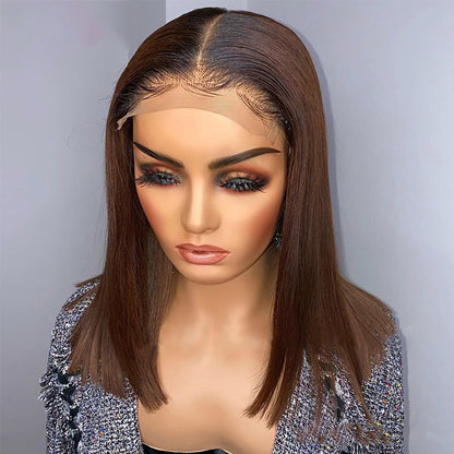 Natural Medium-Length Real Hair Wig - T-Shaped & Front Lace Options in 1B/Light Brown2