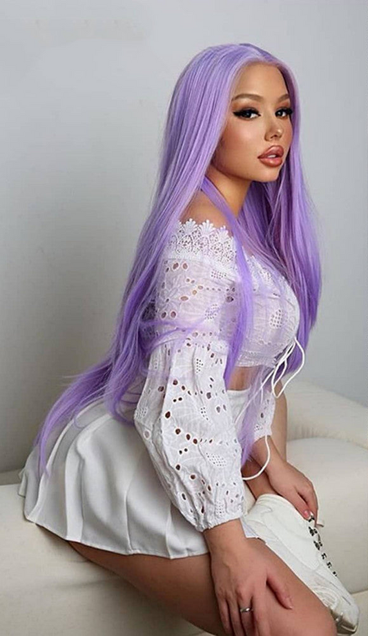 Natural Purple Front Lace Wig for Women – High-Temperature Fiber