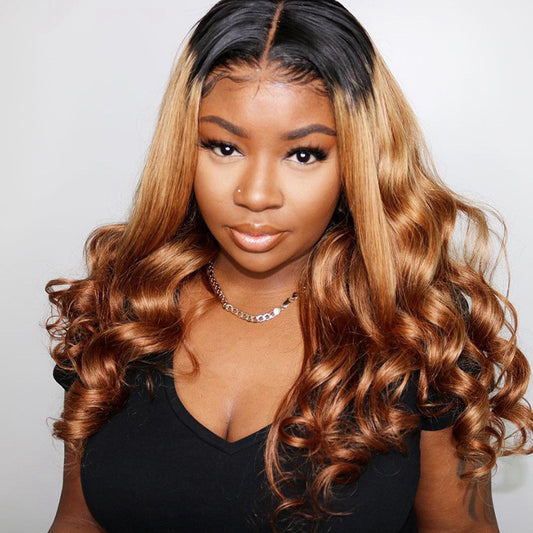 Ombre Lace Front Wig - Human Hair, Colorful Medium to Long Length