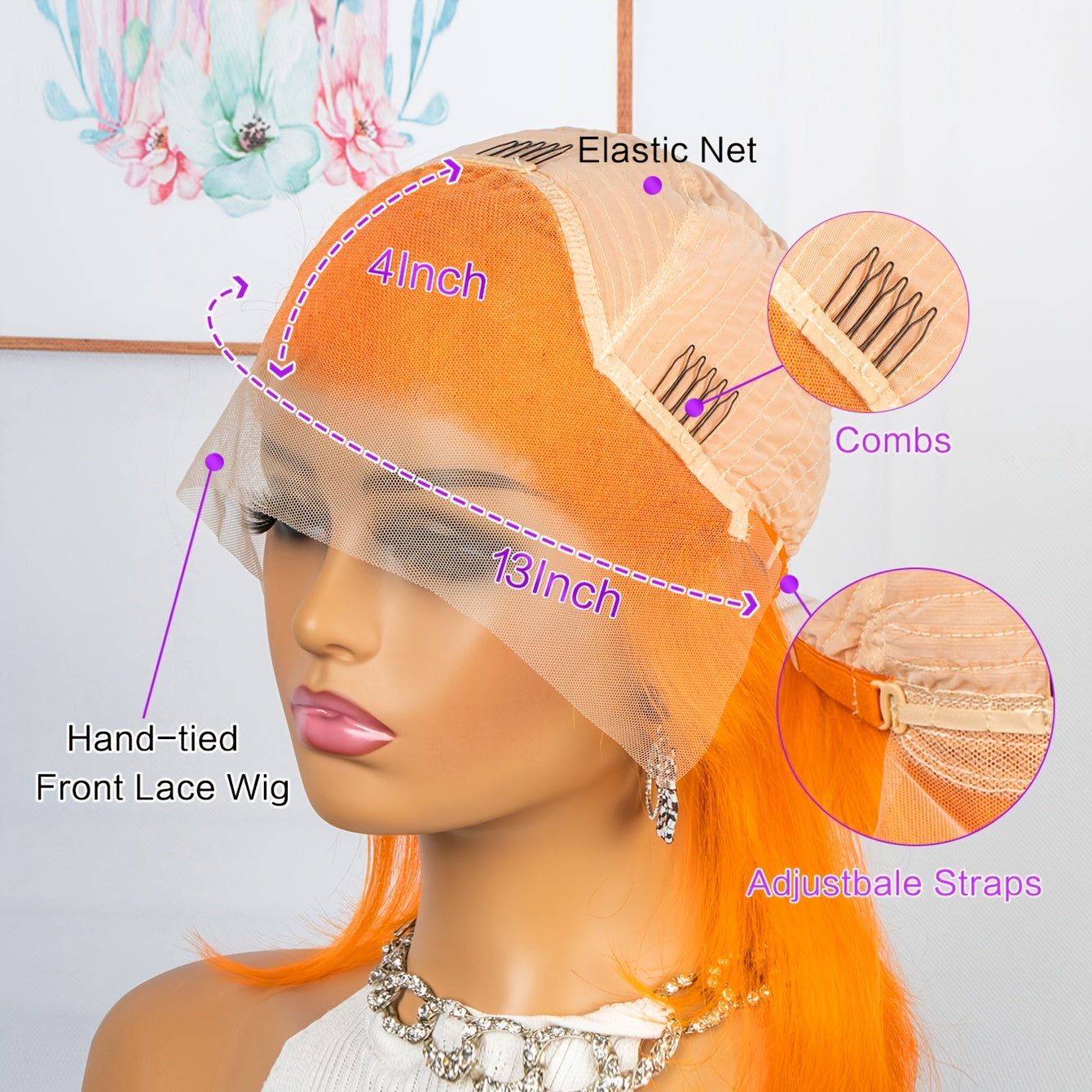 Orange Straight Lace Front Human Hair Wig – Glueless, Volumizing, Alcohol-Free11