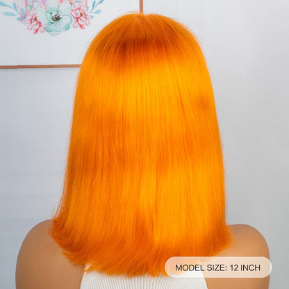 Orange Straight Lace Front Human Hair Wig – Glueless, Volumizing, Alcohol-Free9