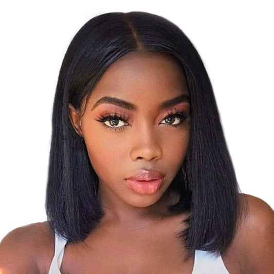 Premium Black Short Straight Hair Wig with High-Temperature Silk Fiber - Available in Multiple Lengths
