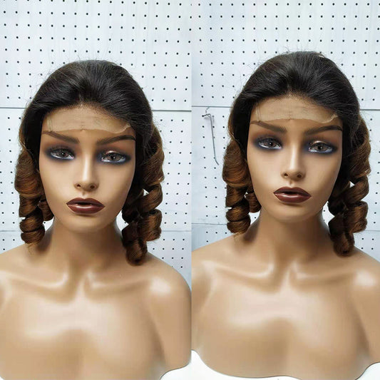 Premium Human Hair Lace Closure Wig - Straight T-Color Style for Ladies