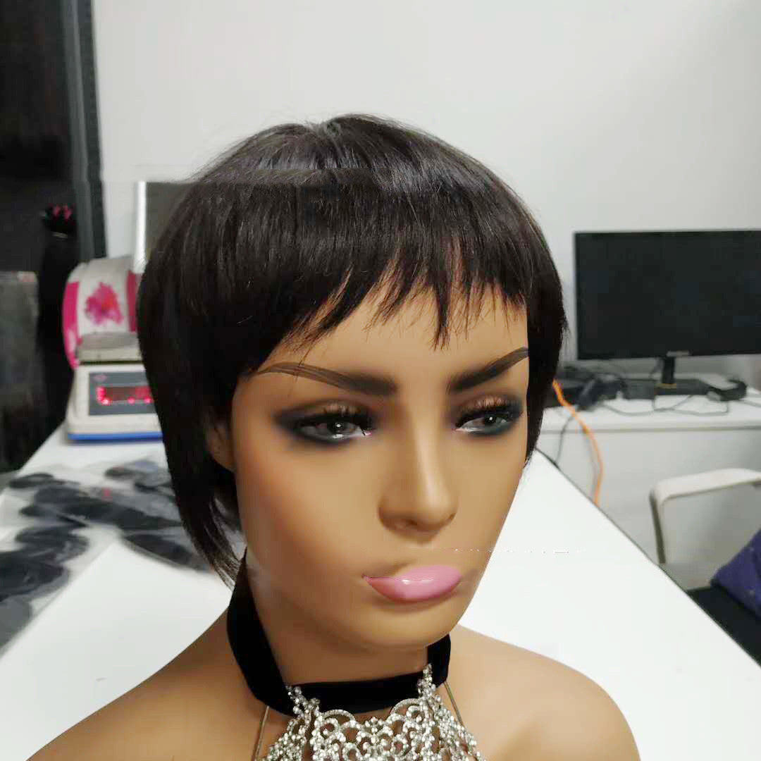 Premium Real Human Hair Short Wig - Natural Color Straight Style1