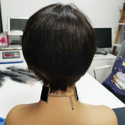 Premium Real Human Hair Short Wig - Natural Color Straight Style3