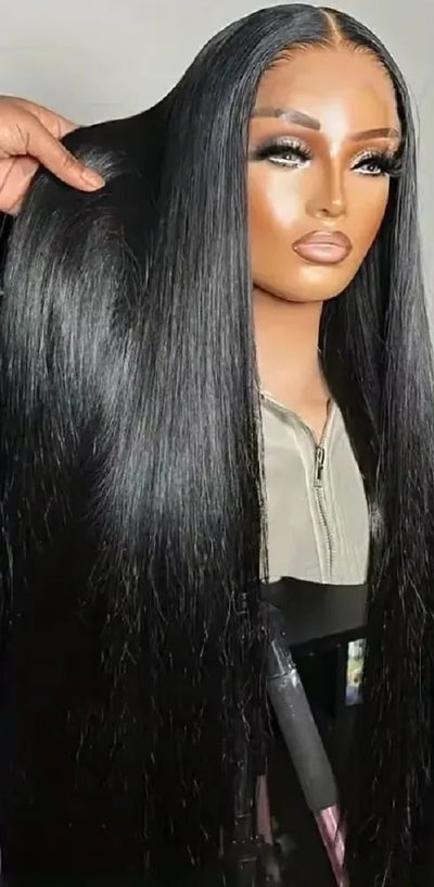 Premium 26+ Inch Straight Swiss Lace Front Wig - Transparent Lace, Half Machine-Made, Half Hand-Tied, Long Length"