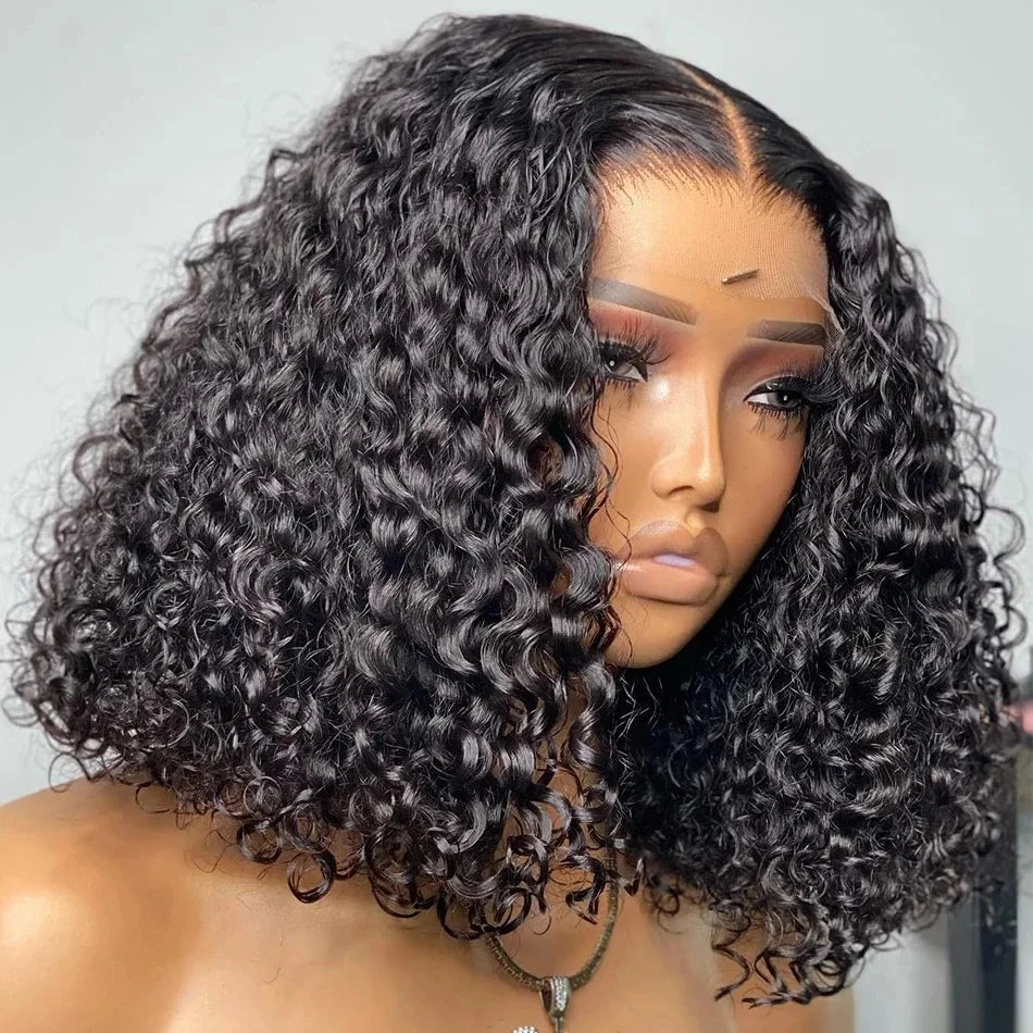 Short Deep Wave Lace Front Wig – 100% Human Hair, 13x4 Transparent Lace, Customizable Colors