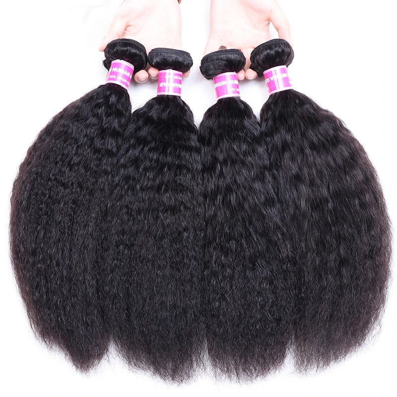 UNice Kinky Straight Hair Bundles – 100% Virgin Human Hair Extensions, Double Weft