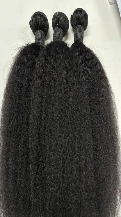 100% Kinky Straight Human Hair Extensions - Natural Black, Dye & Perm Ready, 10-40 Inches