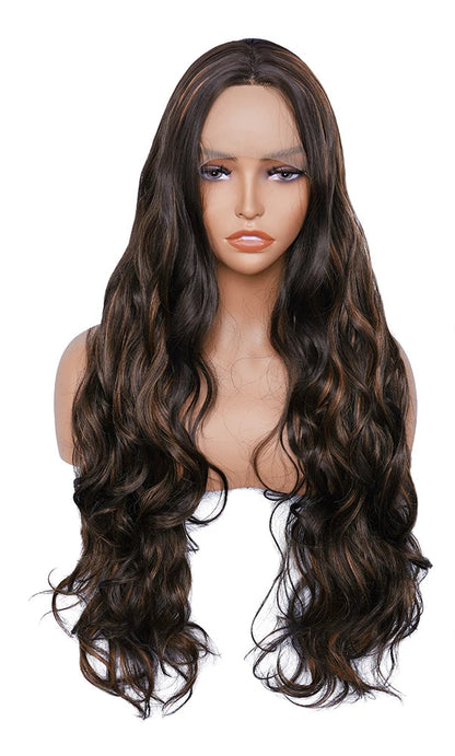 Long Wavy Synthetic Lace Front Wig – Natural Black Heat-Resistant Wig for Black Women