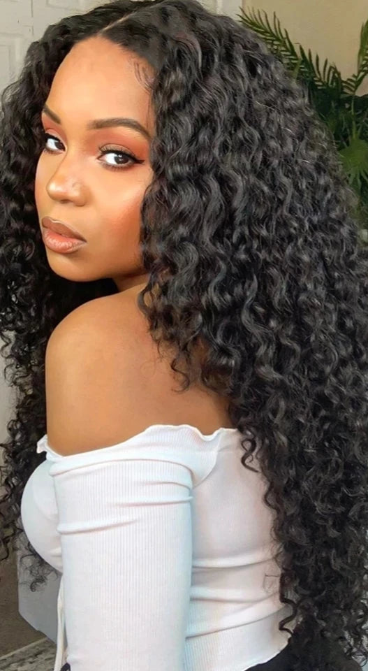 Deep Wave Human Hair Wig – Natural Black, Pre-Plucked Hairline, 8-34 Inches, 150%-250% Density