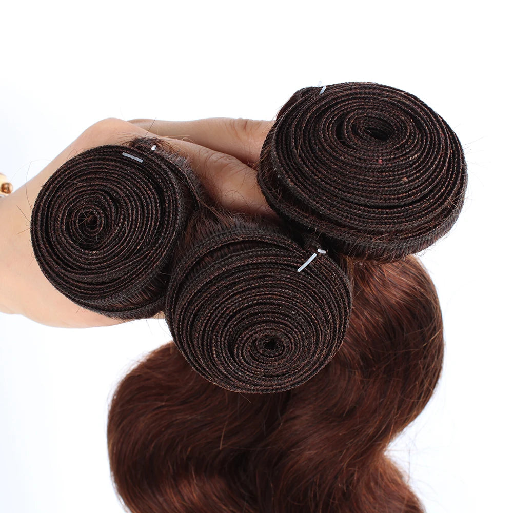 Light Chocolate Brown Body Wave Human Hair Bundles with 4x4 Lace Closure - High-Quality, Permed, 12-28 Inches