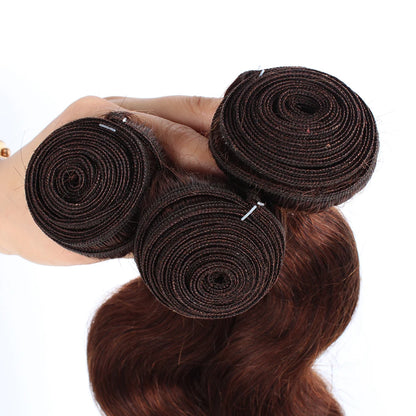 Light Chocolate Brown Body Wave Human Hair Bundles with 4x4 Lace Closure - High-Quality, Permed, 12-28 Inches
