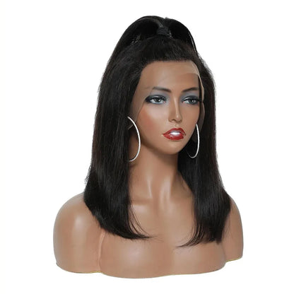 Straight Lace Front Wig – 100% Human Hair, Transparent Lace, Short Length (4-16 inches), Pre-Plucked, Glueless Design