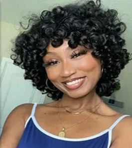 Funmi Curly Hair Wig with Bangs – Bouncy, Short Bob Wig for a Trendy Look