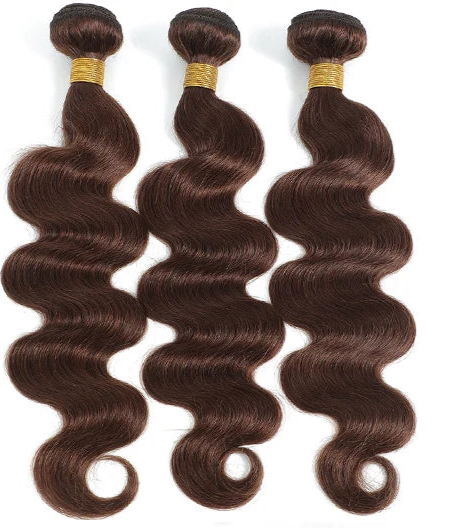 Light Chocolate Brown Body Wave Human Hair Bundles with 4x4 Lace Closure - High-Quality, Permed, 12-28 Inches