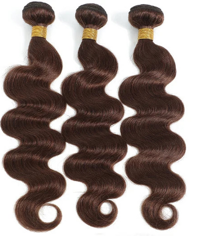 Light Chocolate Brown Body Wave Human Hair Bundles with 4x4 Lace Closure - High-Quality, Permed, 12-28 Inches