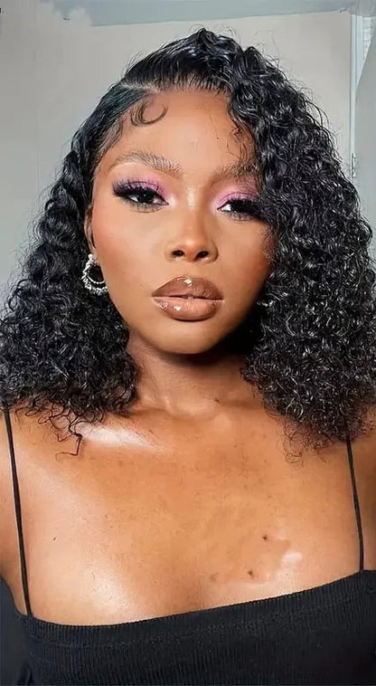 Short Deep Wave Lace Front Wig – Hair, Transparent Lace, 100% Human Hair