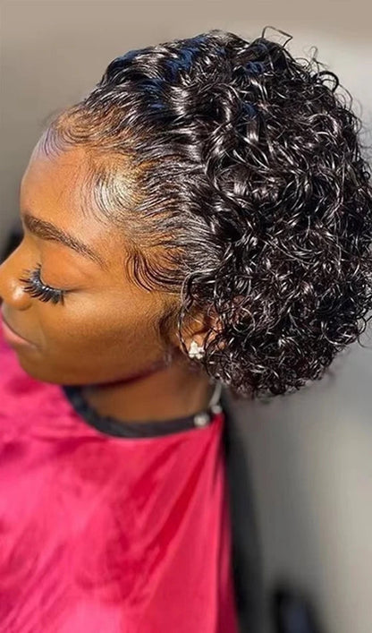 Pixie Curly Lace Frontal Wig – 100% Human Hair, Natural Look, No Chemicals
