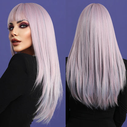 Long Wavy Purple Synthetic Wig with Bangs – Heat Resistant Cosplay Wig for Women, Daily Use & Party Style