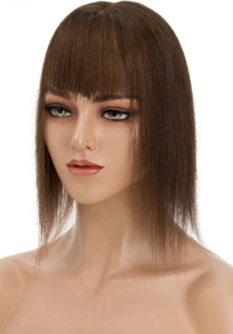 Human Hair Topper with Bangs – Silk Base, 100% Real Hair, Multiple Colors & Lengths