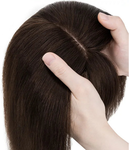 100% Real Human Hair Topper with Bangs – Natural Look, Tangle-Free, Multiple Colors & Sizes