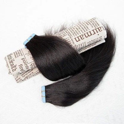 Light Yaki Straight Tape-In Human Hair Extensions | 100% Hair, Reusable, Seamless