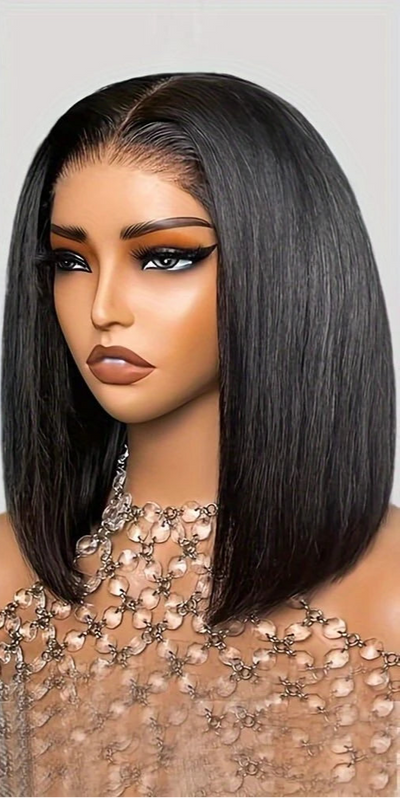 Straight Bob Wig 100% Brazilian Human Hair – 13x4 Transparent Lace Frontal, 200% Density, Natural Color, Long-Lasting Wear