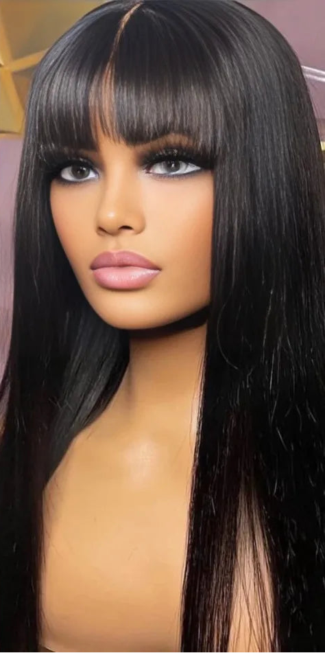 Luxurious Straight Lace Wig – Pre-Plucked Hairline, 200%-250% Density, Natural Off Black Color