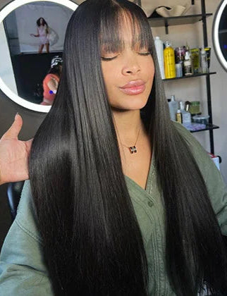 Straight Human Hair Wig – 100% Unprocessed Virgin Hair, 150%-180% Density, Natural Color 1B