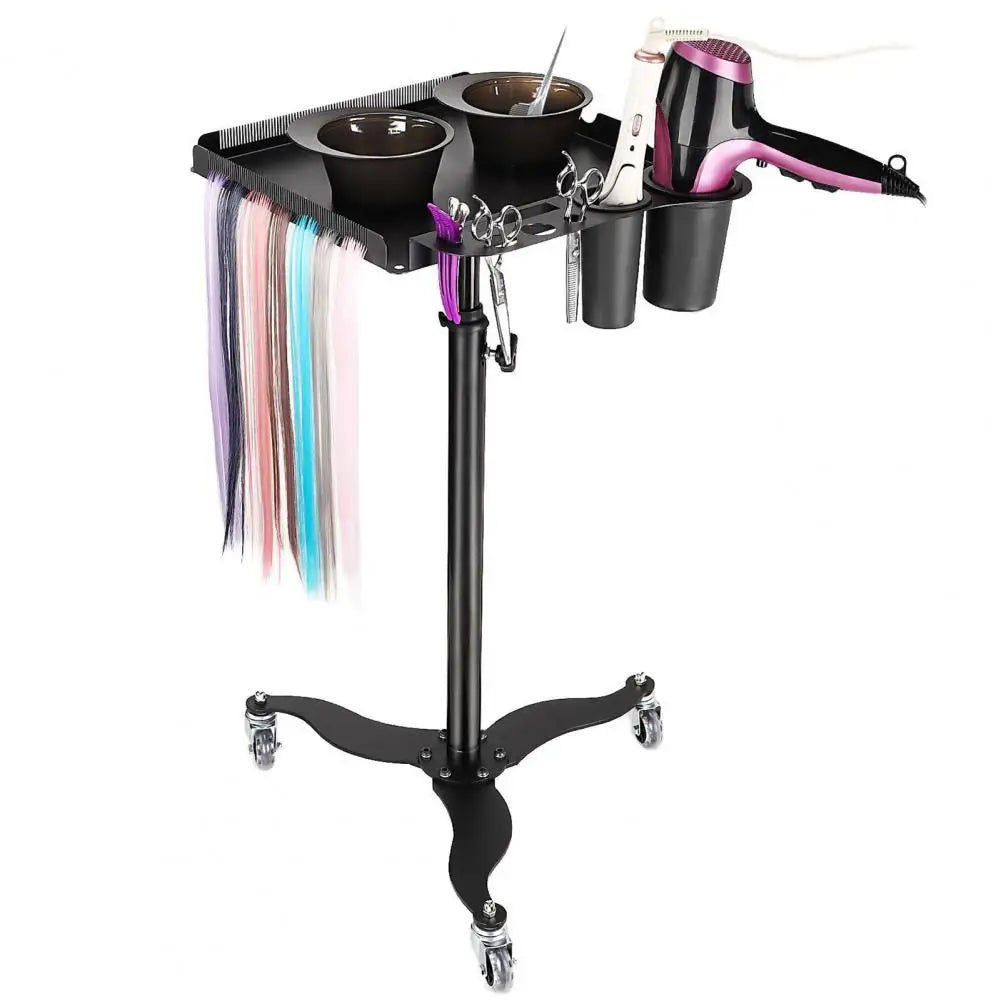 Adjustable Salon Trolley Tray with 360° Casters, Magnetic Bowls & Tool Holders for Stylists & Tattoo Artists