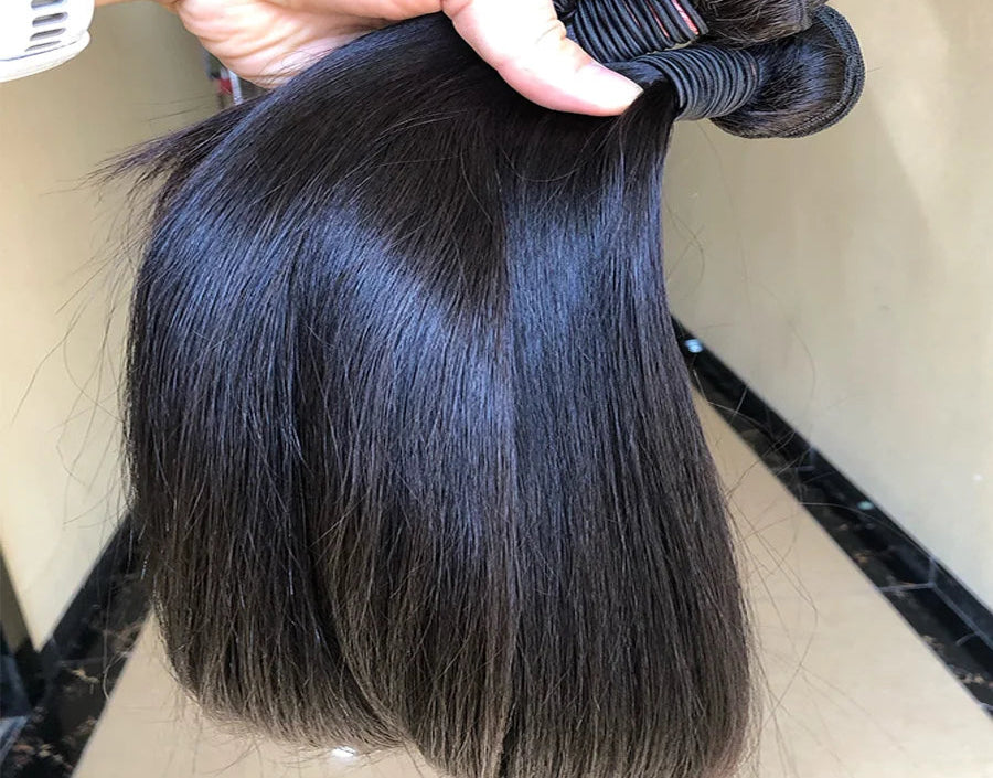 Straight Human Hair Extensions - Natural Black, Chemical-Free & Dye-Friendly