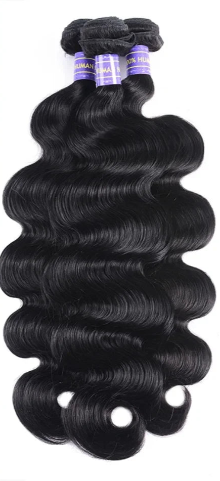 Premium Body Wave Human Hair Bundles – 3/4 Bundles, Natural Black, No Shedding, Can Be Dyed and Bleached