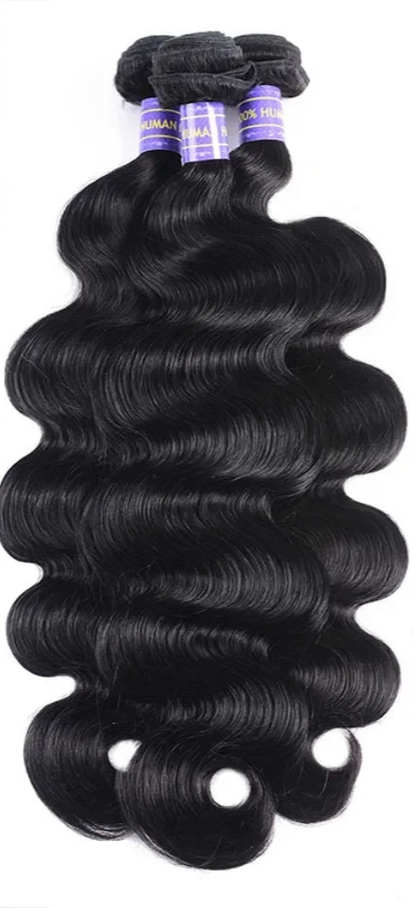 Premium Body Wave Human Hair Bundles – 3/4 Bundles, Natural Black, No Shedding, Can Be Dyed and Bleached
