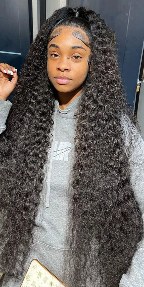 Deep Wave HD Lace Frontal Wig – 13x6 Lace Front, 100% Human Hair, 26-40 Inch, Pre-Plucked Hairline, 150%-250% Density