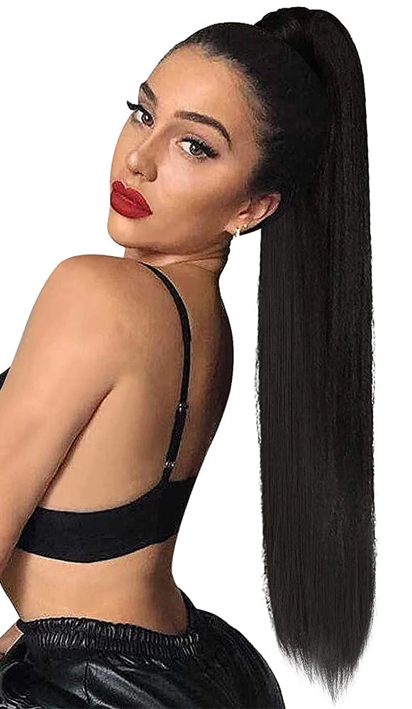 Kinky Straight Clip-In Hair Extension – High-Temperature Fiber, Pure Color, 140g