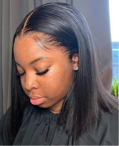 13x4 Lace Front Straight Bob Wig – 100% Human Hair, Natural Black, Pre-Plucked for a Flawless Look